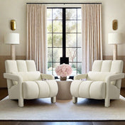 Accent Chairs, Set of 2, Beige Linen with Wood Legs