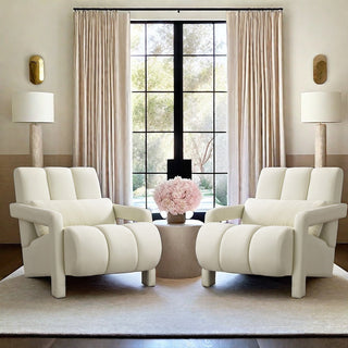 Accent Chairs, Set of 2, Beige Linen with Wood Legs