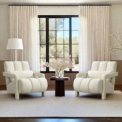 Accent Chairs, Set of 2, Beige Linen with Wood Legs