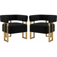 Accent Chairs, Set of 2, Black Teddy Fabric with Gold Metal Legs