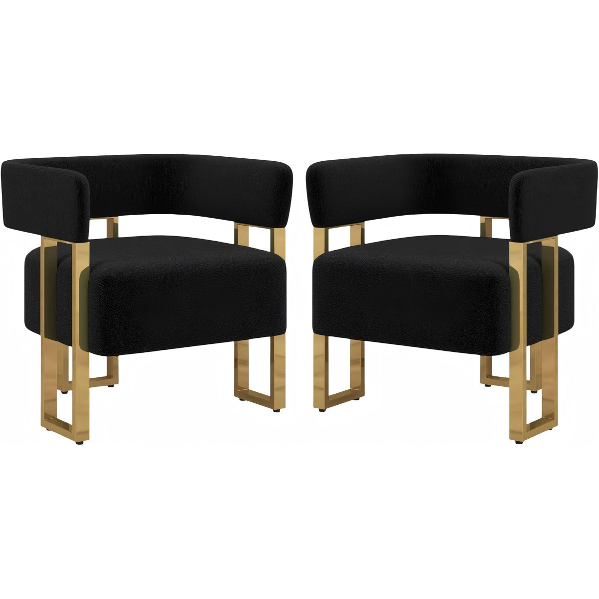 Accent Chairs, Set of 2, Black Teddy Fabric with Gold Metal Legs