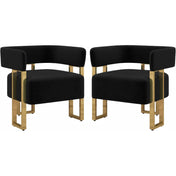 Accent Chairs, Set of 2, Black Teddy Fabric with Gold Metal Legs