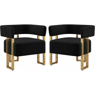Accent Chairs, Set of 2, Black Teddy Fabric with Gold Metal Legs