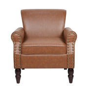 Accent Chairs, Set of 2, Brown Faux Leather with Black Walnut Legs