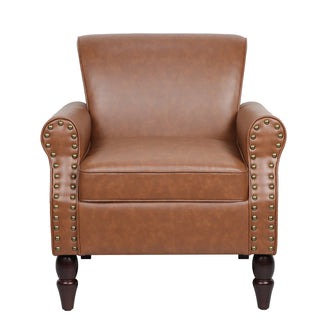 Accent Chairs, Set of 2, Brown Faux Leather with Black Walnut Legs