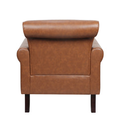 Accent Chairs, Set of 2, Brown Faux Leather with Black Walnut Legs
