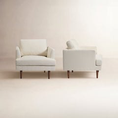 Accent Chairs, Set of 2, Cream Boucle with Walnut Legs