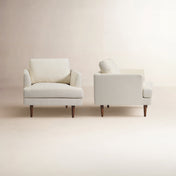 Accent Chairs, Set of 2, Cream Boucle with Walnut Legs