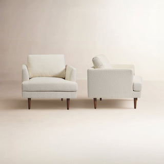Accent Chairs, Set of 2, Cream Boucle with Walnut Legs