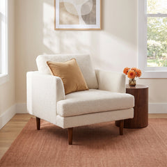 Accent Chairs, Set of 2, Cream Boucle with Walnut Legs