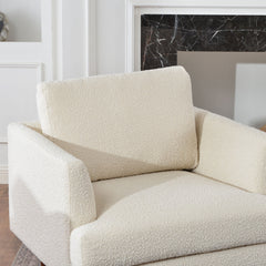 Accent Chairs, Set of 2, Cream Boucle with Walnut Legs