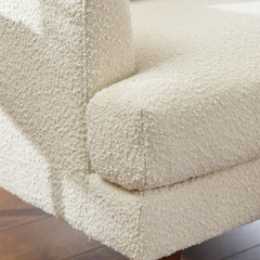 Accent Chairs, Set of 2, Cream Boucle with Walnut Legs