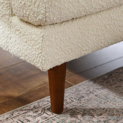 Accent Chairs, Set of 2, Cream Boucle with Walnut Legs