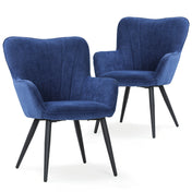 Accent Chairs, Set of 2, Navy Linen Blend, Black Metal Legs