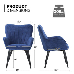 Accent Chairs, Set of 2, Navy Linen Blend, Black Metal Legs