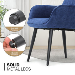 Accent Chairs, Set of 2, Navy Linen Blend, Black Metal Legs