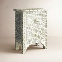 Accent Chest, 2-Drawer, Mango Wood with Bone Inlay, Gray