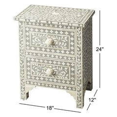 Accent Chest, 2-Drawer, Mango Wood with Bone Inlay, Gray