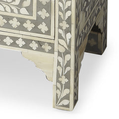 Accent Chest, 2-Drawer, Mango Wood with Bone Inlay, Gray
