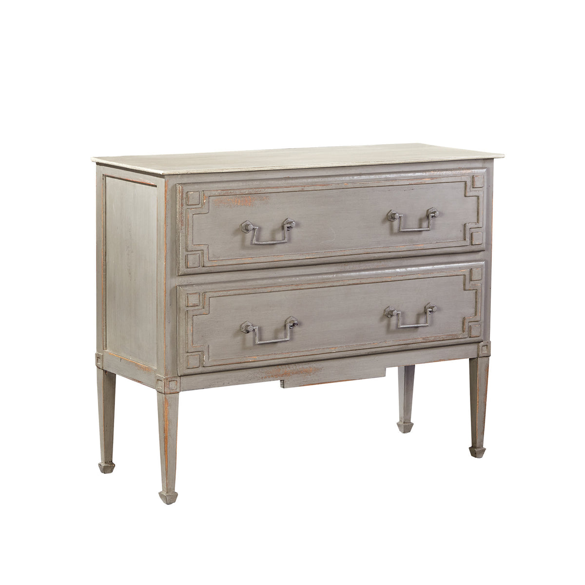 Accent Chest, 2 Drawers, Solid Mahogany, Cream and Soft Gray