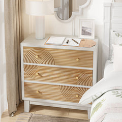 Accent Chest, 3-Drawer, Fir Wood and MDF, White and Natural