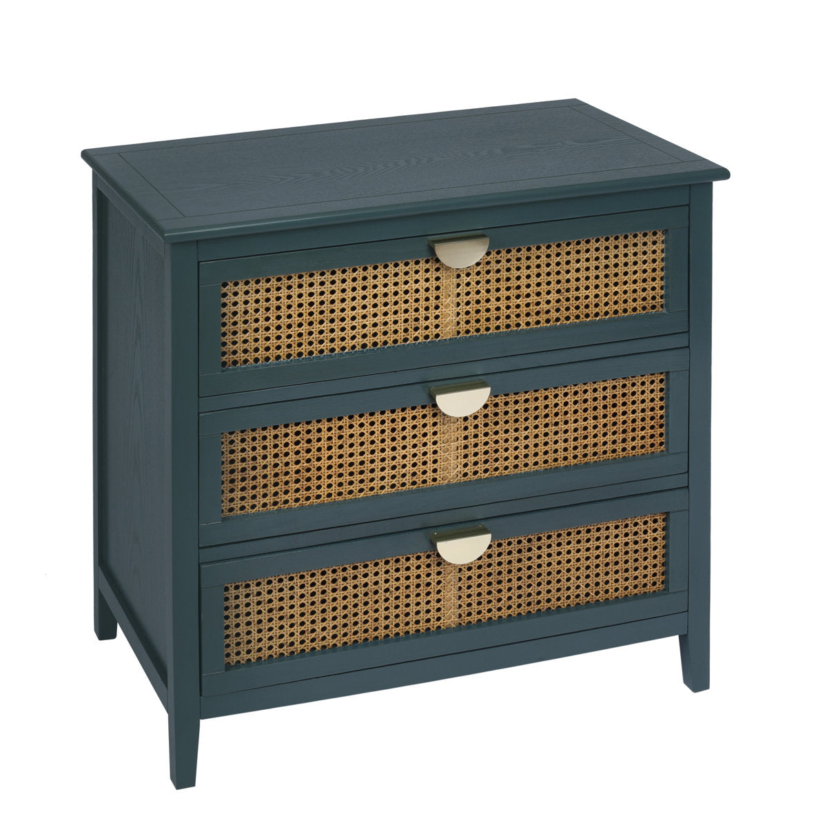 Accent Chest, 3-Drawer, Manufactured and Solid Wood, Rattan Fronts, Navy Blue