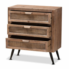 Accent Chest, 3-Drawer, Wood and Rattan, Natural Brown