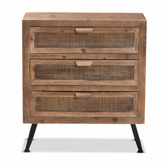 Accent Chest, 3-Drawer, Wood and Rattan, Natural Brown