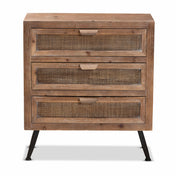 Accent Chest, 3-Drawer, Wood and Rattan, Natural Brown