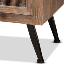 Accent Chest, 3-Drawer, Wood and Rattan, Natural Brown