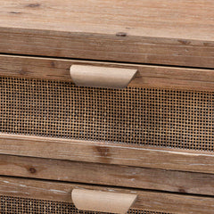 Accent Chest, 3-Drawer, Wood and Rattan, Natural Brown
