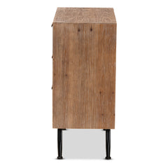 Accent Chest, 3-Drawer, Wood and Rattan, Natural Brown