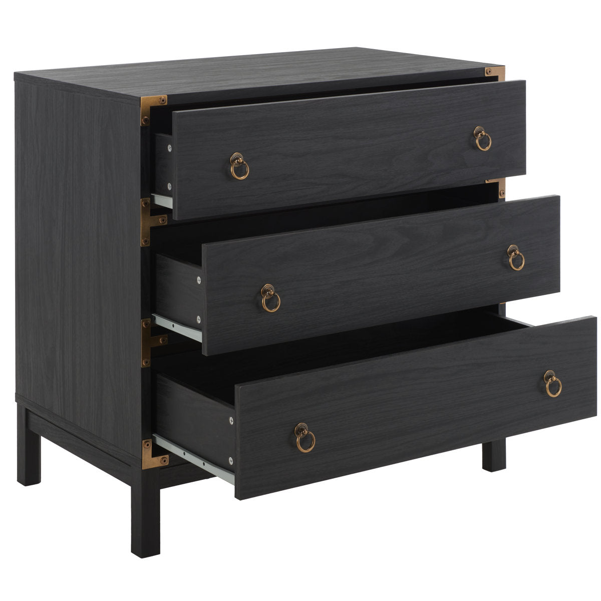 Accent Chest, 3 Drawers, Black Manufactured Wood, Ring Pulls