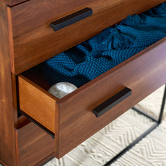 Accent Chest, 3 Drawers, Brown Mahogany with Black Metal Frame