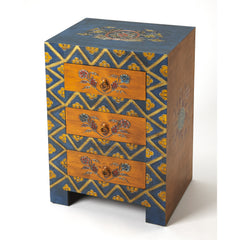 Accent Chest, 3 Drawers, Hand Painted Mango Wood in Blue and Brown