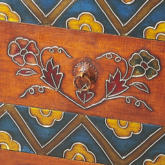 Accent Chest, 3 Drawers, Hand Painted Mango Wood in Blue and Brown