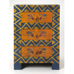 Accent Chest, 3 Drawers, Hand Painted Mango Wood in Blue and Brown
