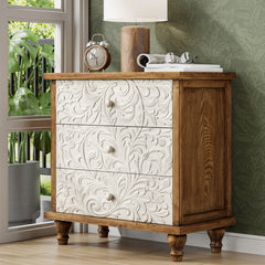 Accent Chest, 3 Drawers in Brown and White Wood