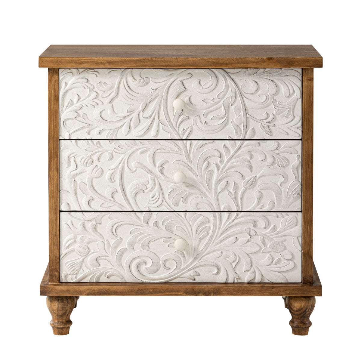 Accent Chest, 3 Drawers in Brown and White Wood