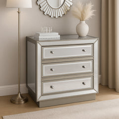 Accent Chest, 3 Drawers, Mirrored Finish, Champagne Frame