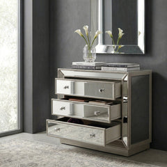 Accent Chest, 3 Drawers, Mirrored Finish, Champagne Frame