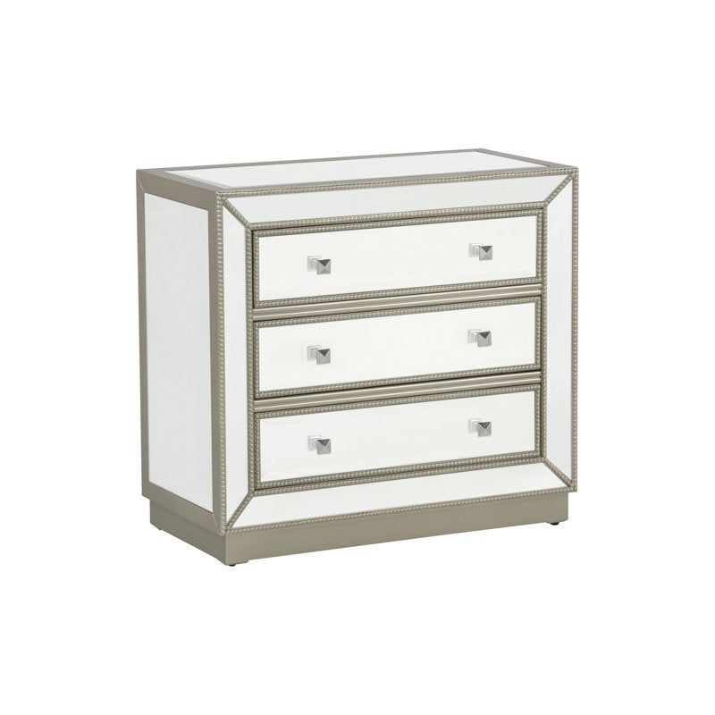 Accent Chest, 3 Drawers, Mirrored Finish, Champagne Frame