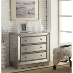 Accent Chest, 3 Drawers, Mirrored Finish, Champagne Frame