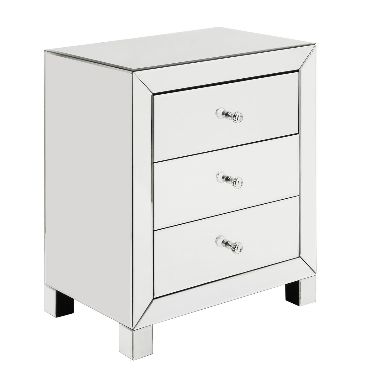 Accent Chest, 3 Drawers, Mirrored Finish, Clear Crystal Knobs
