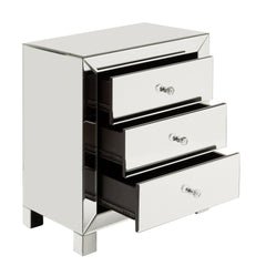 Accent Chest, 3 Drawers, Mirrored Finish, Clear Crystal Knobs