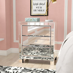 Accent Chest, 3 Drawers, Mirrored Finish, Clear Crystal Knobs