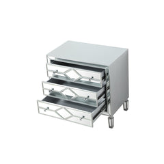 Accent Chest, 3 Drawers, Rubberwood, Mirrored Antique Silver Finish