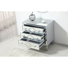 Accent Chest, 3 Drawers, Rubberwood, Mirrored Antique Silver Finish