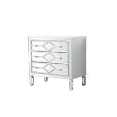 Accent Chest, 3 Drawers, Rubberwood, Mirrored Antique Silver Finish