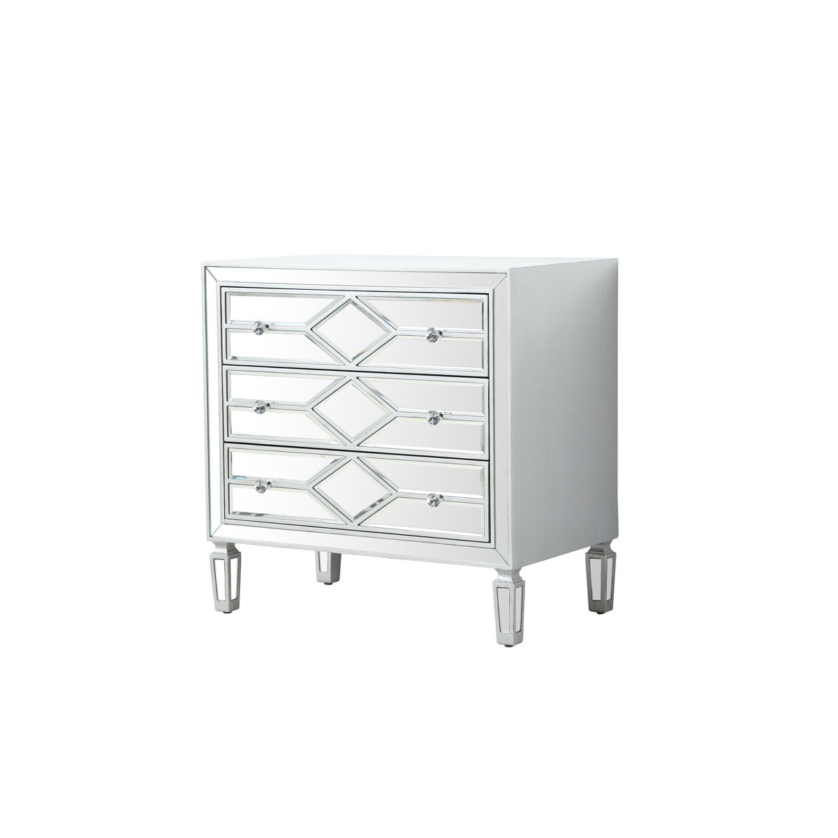 Accent Chest, 3 Drawers, Rubberwood, Mirrored Antique Silver Finish